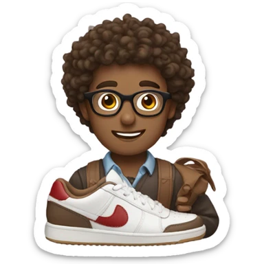 nerd with brow eyes and brown curly hair kissing his girlfriend shoes sticker