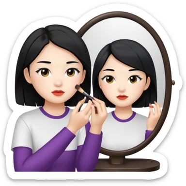 A chinese girl is prettying herself in front of mioor sticker