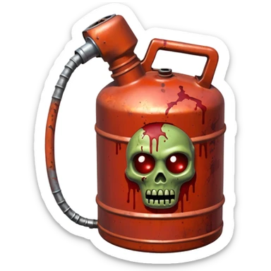 A gas can covered In zombie blood, in a dark menacing style sticker