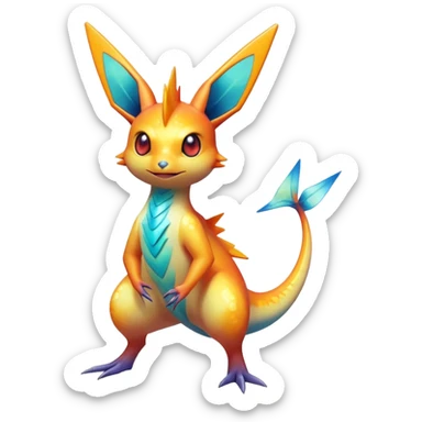 Colorful Shiny Exotic Victini-Salandit-Aurorus-Fakémon-hybrid-creature (full body)  sticker
