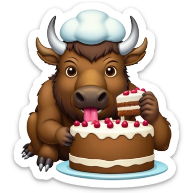 Bison eating cake sticker
