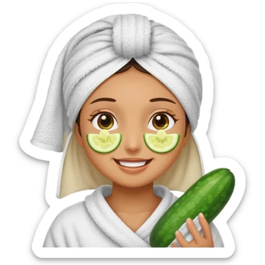 Chica con toalla en el pelo y pepinos en los ojos sticker