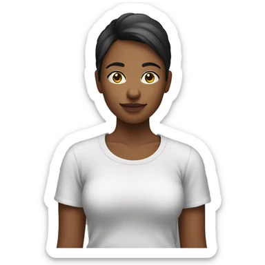 younger woman wearing a t-shirt. Show from the shoulders up sticker