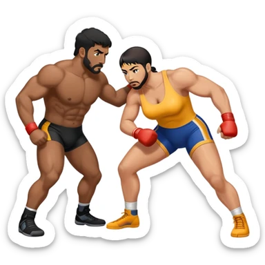 Hispanic man and black woman wrestling sticker