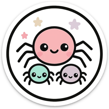 little alchemy style icon
subject: spider family
border: medium-black
shape: round, circular
background: white
style: full color fill with medium black outlining sticker