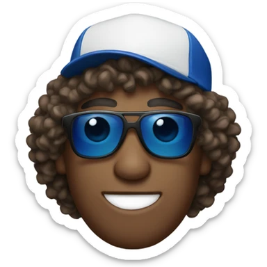 Curly hair man wearing sunglasses and Dodger hat sticker