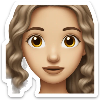 Beautiful girl with white skin, brown eyes, brown, long, wavy hair , red mouth ￼ sticker