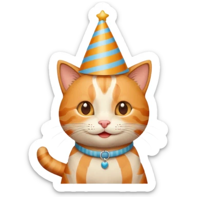 happy cat with a striped birthday hat sticker