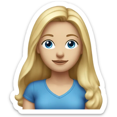 A head and shoulders shot of a 32 year old Caucasian woman, with long blonde hair,   with blue eyes wearing a t-shirt. sticker