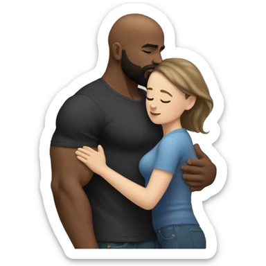 Curvy White brunette kissing muscular black bald man with beard sticker