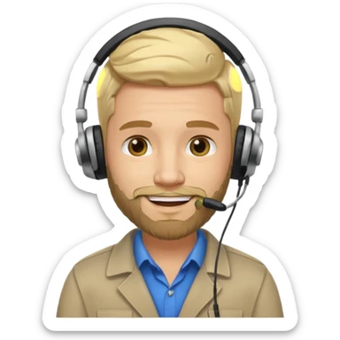 a sales agent with headphones and beard blonde hair smile sticker