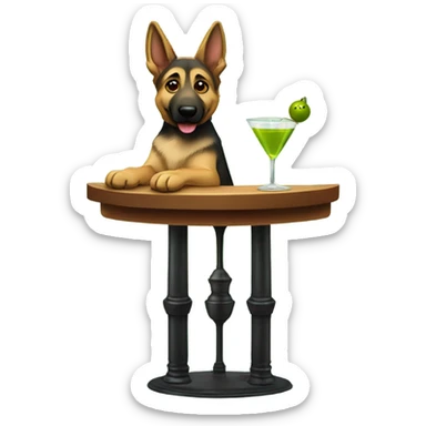 german shepard drinking a martini with an olive  sticker