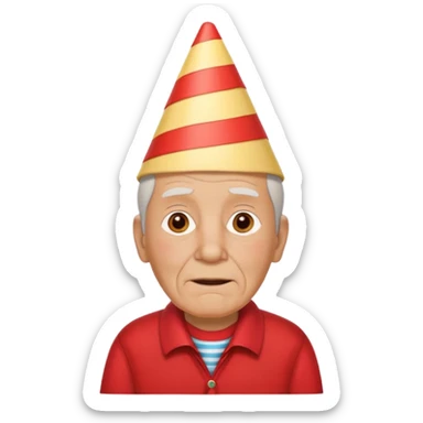 cute old man with red shirt and birthday cone on his head sticker
