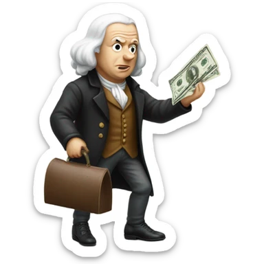 Benjamin Franklin robbing a bank sticker