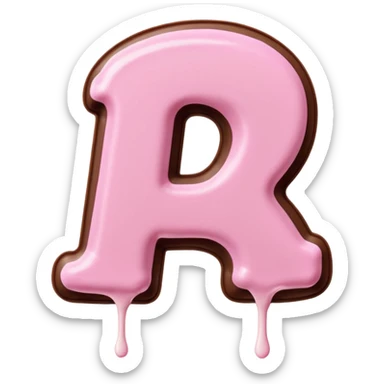 “Single pink bubble letter A, white outline, bottom dipped in chocolate with pink frosting drizzle, kawaii style, glossy, soft shading, clean outline, transparent background, Discord emoji size” sticker