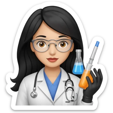 doctora con gauntes y marallilas e insumos lavoratorio pelo negro largo triguella sticker
