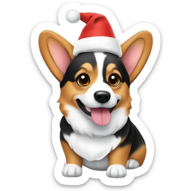 Tri-color corgi Christmas hat  sticker