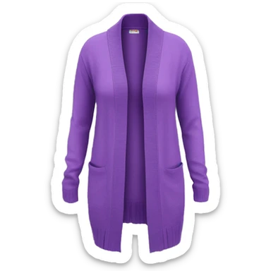 Realistic isolated open long length thin royal purple feminine cardigan with pockets. sticker
