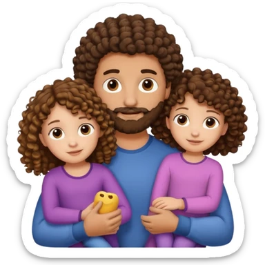 Brown dad with his two daughtersbone who is 5 and has curly hair and one who isn3 who has curly hair brown also sticker