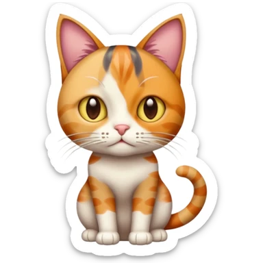 full body colourful calico tabby cat with disproportioned head with an anxious face sticker