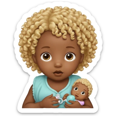 Black newborn, curly blonde tuft, pacifier sticker