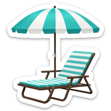dark green lounge chair under white beach umbrella, minimalism, iOS emoji style, no faces or smileys sticker
