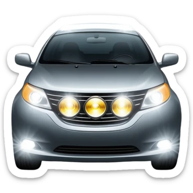 A car headlight, shining brightly with a focused beam of light, cutting through the dark, illuminating the road ahead. The light is intense and clear, often with a white or yellowish glow sticker