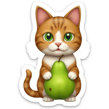 Erstelle eine Katze mit einer Birne in der Hand sticker