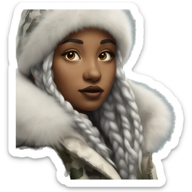 ethereal girl wearing winter camo coat hyper realistic  sticker