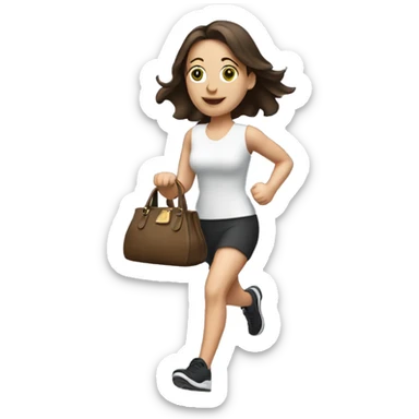brunette caucasian woman dressed nice running with a purse sticker