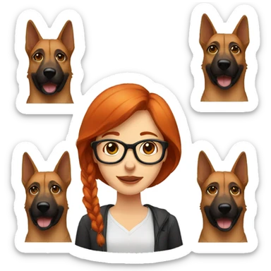 Red head woman wearing glasses with german shepherd sticker