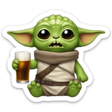 Grogu Star wars drinking a beer anda blooding sticker