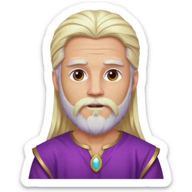Jupiter from Olympus Gods with long platinum blonde hair and beard, purple tunic sticker