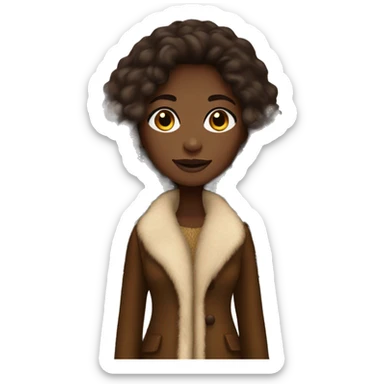 Black girl with deep skin tone, golden brown hair, wearing long fur coat and chocolate brown boots sticker