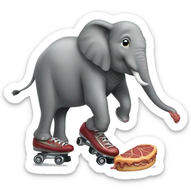 Elephants with roller skates eating steaks sticker