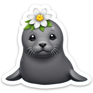 Seal on the beach with the flower on the head sticker
