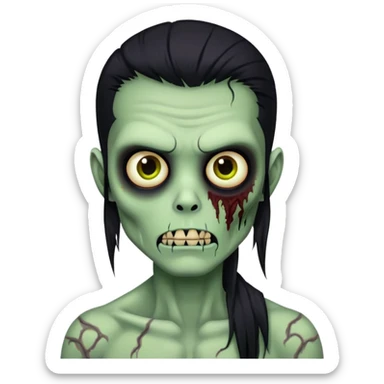 brunette zombie boy with horror green skin and long black hair sticker