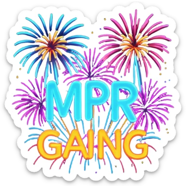 Create a bold, over-the-top emoji-style design featuring the text “MPR Gang” in large, glowing letters surrounded by explosive fireworks, neon colors, and dynamic energy effects. The style should feel celebratory, chaotic, and powerful, like a wild party or epic team victory. sticker