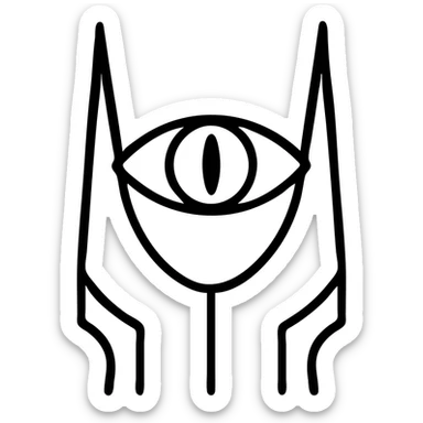 Sauron's eye, fantasy icon style, glowing slit pupil, bold lines, graphic design sticker