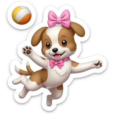 girly dog with a pink bow jumping in the air to catch a ball sticker
