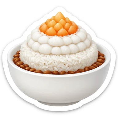 A cute white bowl of steaming rice piled high like a small mountain (korean style gobongbap), pure white rice,  sticker