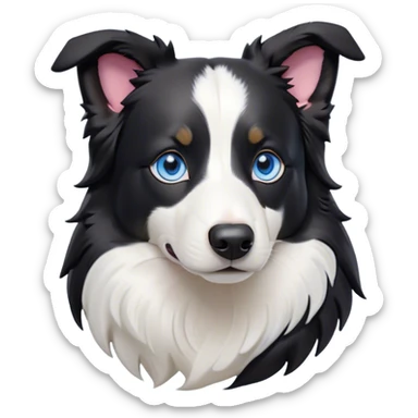 Cinematic Noble Border Collie Portrait Emoji, Poised and regal, with a lean, athletic build and a sleek, well-groomed black and white coat, piercing blue eyes, Simplified yet sharp and sophisticated features, highly detailed, glowing with a soft, dignified glow, high shine, intelligent and agile, stylized with an air of precision, focused and attentive, soft glowing outline, capturing the essence of a watchful and determined herder, so majestic it feels as though it could sprint out of the screen with effortless authority! sticker