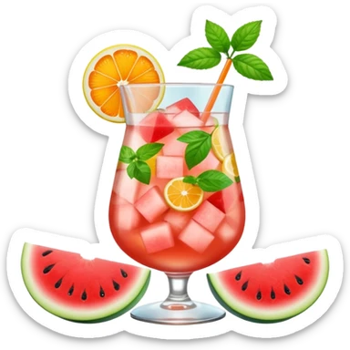 summer cocktail with lemon, watermelon, orange sticker