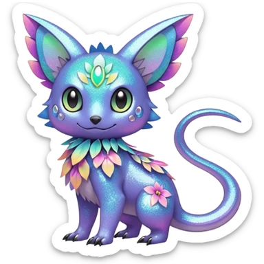 Multicolored sparkly pastel dark iridescent light pale gloomy spooky cute adorable pretty cool elegant realistic floral exotic Fakémon-Pokémon-Digimon-Trico, full body sticker