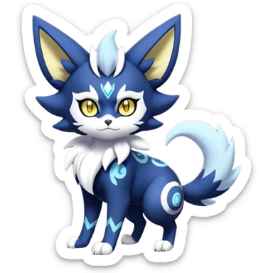 Shiny mExotic Badass Colorfulj Ethereal Royal Mysterious Gothic Meowstic-Zorua-Litten-Noibat-Pokémon-Fakémon-hybrid-creature (full body) with pattern-markings with golden eyes sticker