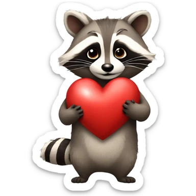Raccoon holding a big heart sticker