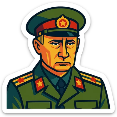 Putin in military uniform, stylized, serious face sticker