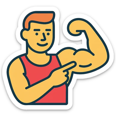  a very strong sportsman boasting his huge arm muscles. Pointing to them. sticker