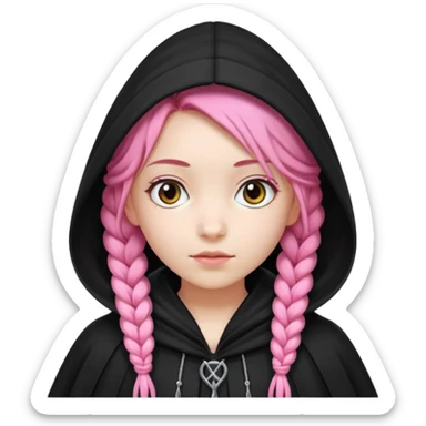 pink braids hair kid girl, white skin, wear black cloak sticker