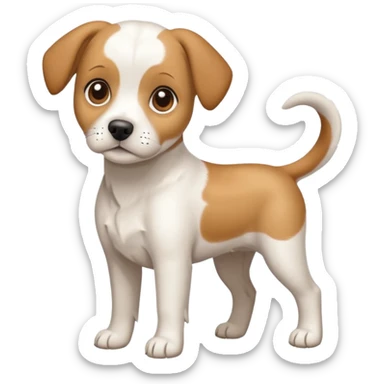 a full body white beagle x maltese x chi dog the size of a kelpie with light brown ears and a light brown patch on one eye sticker